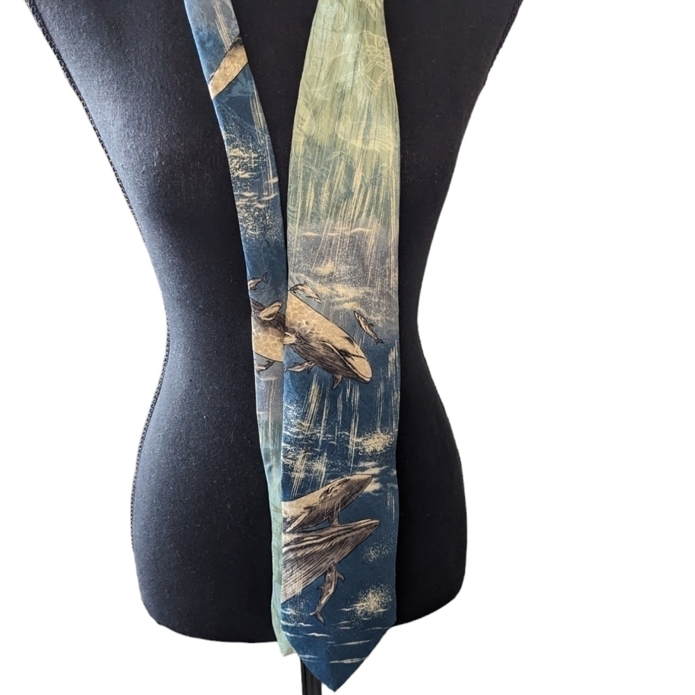 Wembley Endangered species blue green tie. Great white whale.